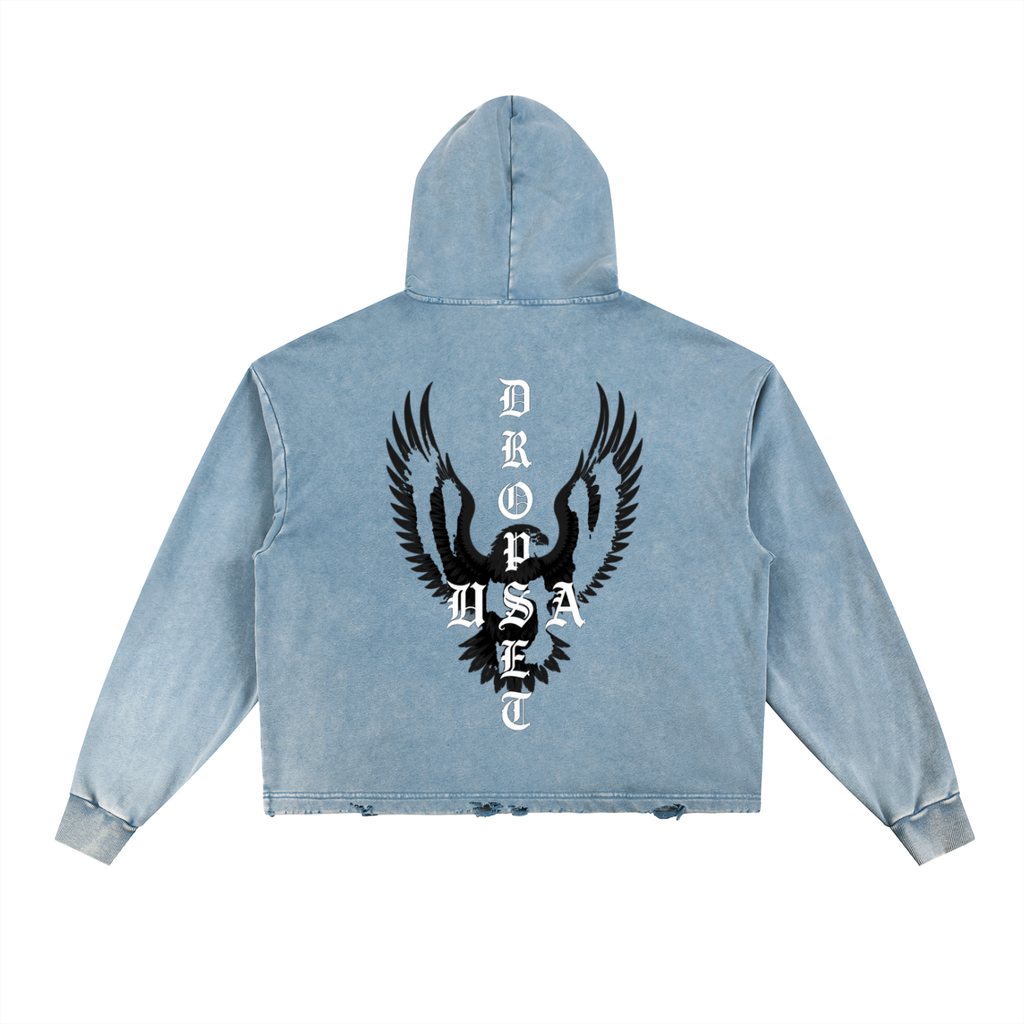 Vintage Washed Frayed-Hem Hoodie