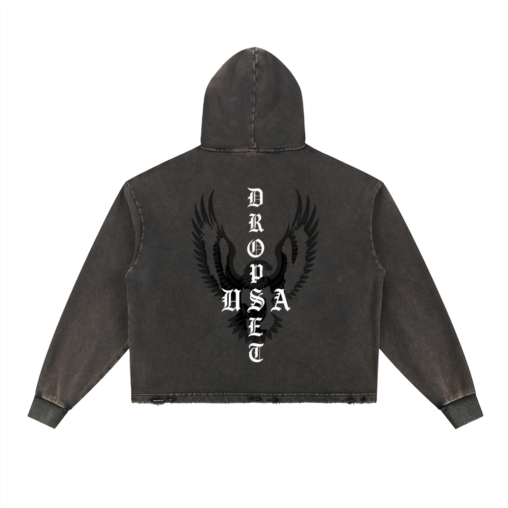Vintage Washed Frayed-Hem Hoodie